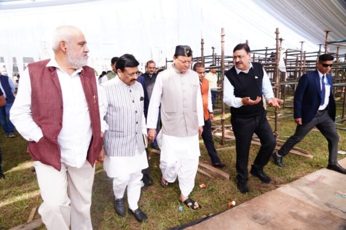Pushkar Singh Dhami inspecting the Silver Jubilee celebration venue at FRI Dehradun