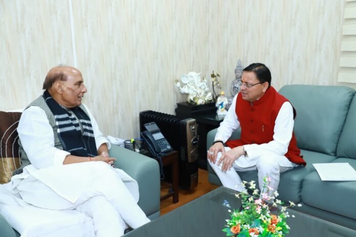 Pushkar Singh Dhami with Rajnath Singh ( धामी-राजनाथ बैठक )