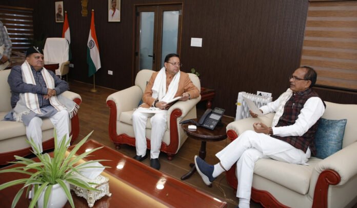 Pushkar Singh Dhami with Shivraj Singh Chouhan